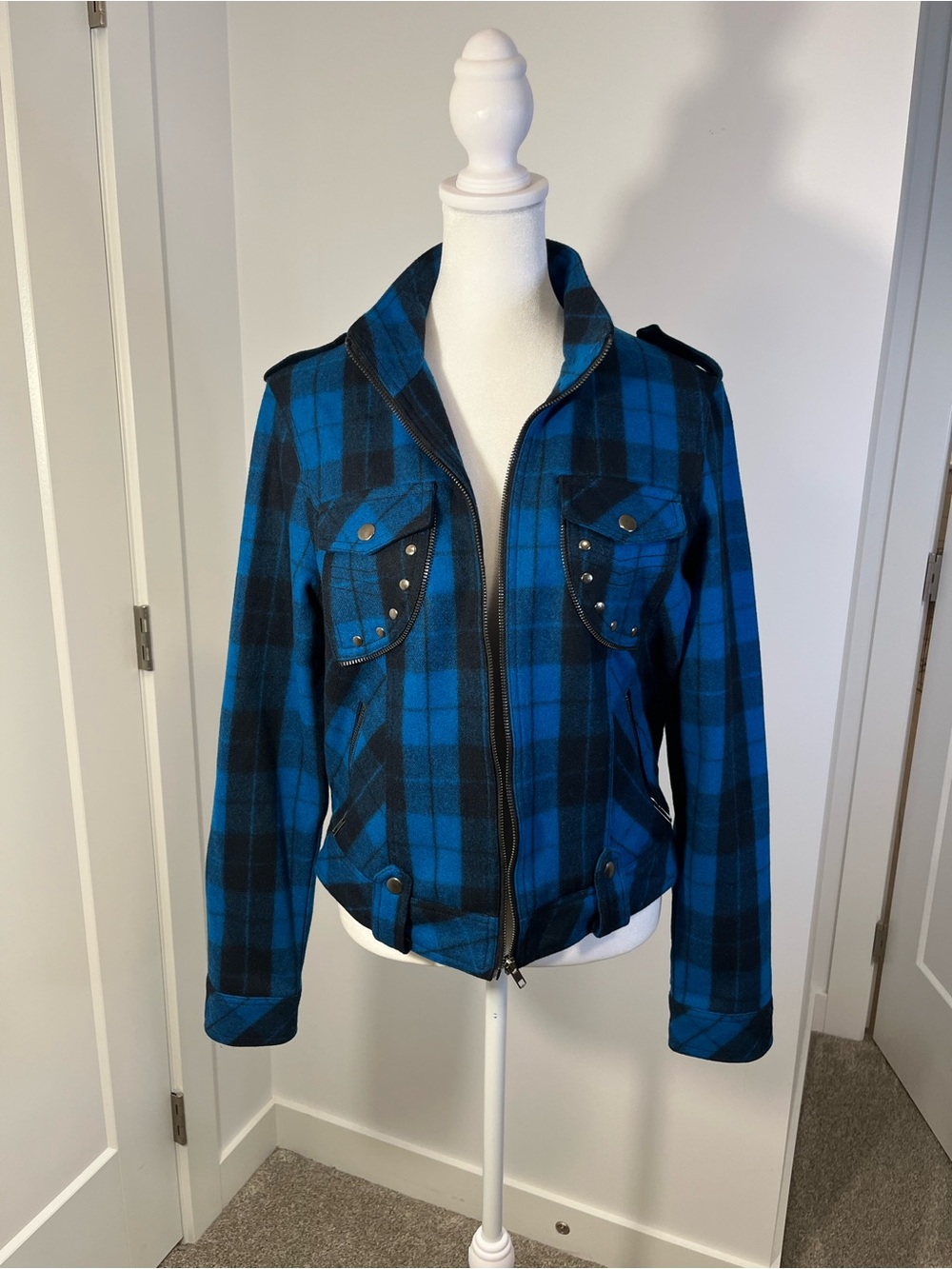 FELINE Blue Plaid Zip-Up Women's Jacket - FREE SHIPPING on Bundles $95+